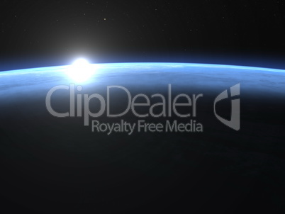 Planet earth horizon with sunrise in space - 3D render