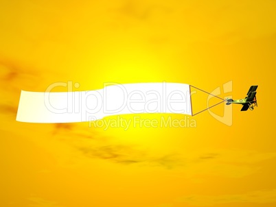 Biplane aircraft pulling advertisement banner - 3D render