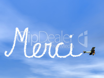 Merci, french thank you message, from biplan smoke - 3D render