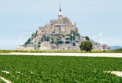 Mont Saint Michel with surrounding countryside, France