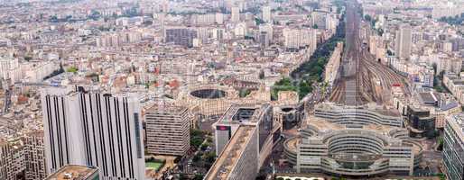 Panoramic aerial view of Paris with central train station