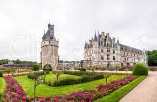 Garden and Castle of Chenonceau. Known as the castle of the ladi