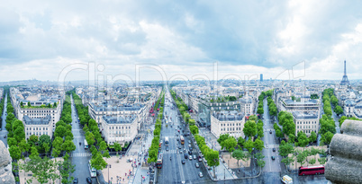 View of Paris southwestern side from Triumph Arc, City streets f