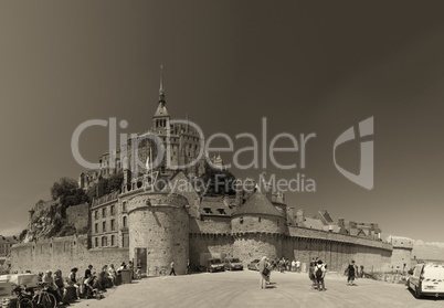 Mont Saint Michel, Normandy - France. View of city walls and abb