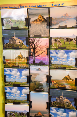 MONT SAINT MICHEL, FRANCE - JUNE 14, 2014: Postcards on a city s