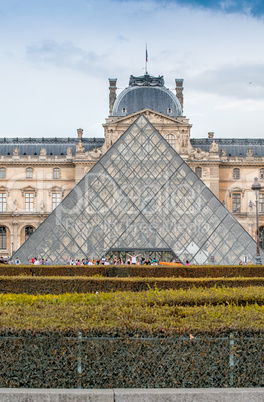 PARIS - JULY 20. Glass pyramid and the Louvre museum on July 20,