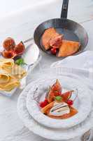 flambéed pancakes with figs and cherries