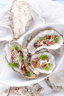 oysters with parmesan and baked tomatoes