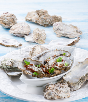 oysters with parmesan and baked tomatoes