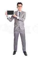 Asian businessman presenting digital computer tablet