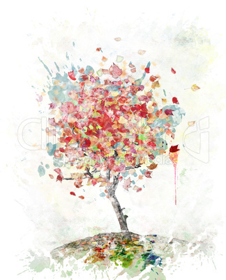 Watercolor Image Of  Autumn Tree