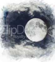 Watercolor Image Of  Full Moon