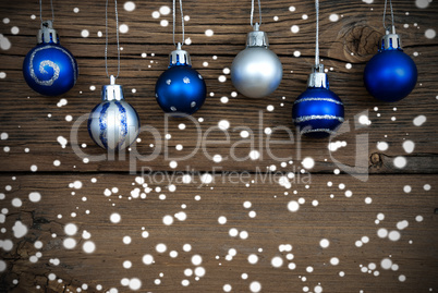 Blue and Silver Christmas Balls with Snow