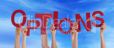 Hands Holding Options, Sky Background
