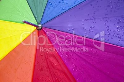 Colorful umbrella with rain drops