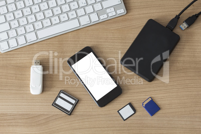 electronic devices on a desk