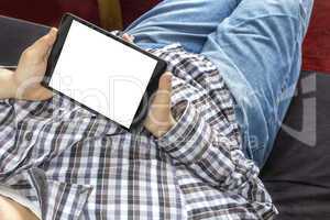 Man surfing on tablet computer