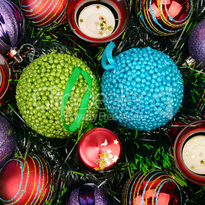background of Christmas decorations and candles