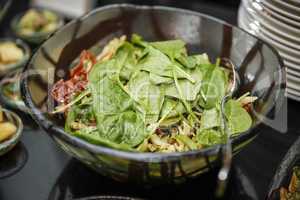 Frischer Salat in Salatschüssel mit Spinatblätter