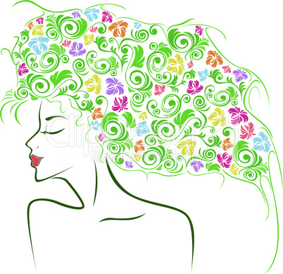 Female contour with colourful floral elements