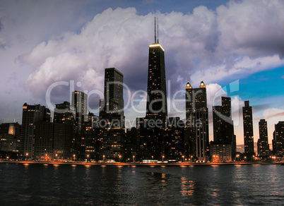 Wonderful Chicago Skyscrapers Silhouette at sunset