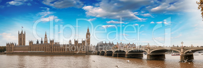 Westminster, London. View of Bridge and Houses of Parliament fro