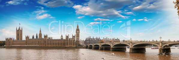 Westminster, London. View of Bridge and Houses of Parliament fro