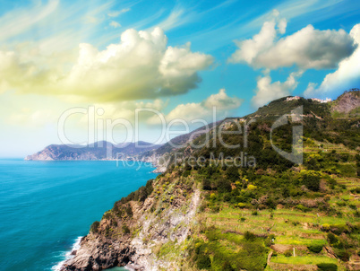 Beautiful Mountains and Sea of Cinque Terre in Spring Season, It