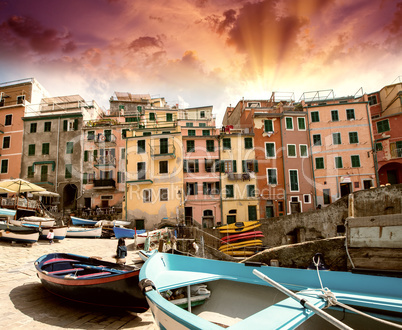 Cinque Terre, Italy. Wonderful classic view of Boats with Colour