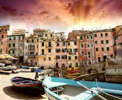 Cinque Terre, Italy. Wonderful classic view of Boats with Colour