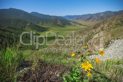 View from the pass Chike-Taman to the valley between the mountai