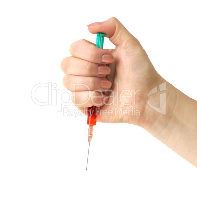 syringe and hand