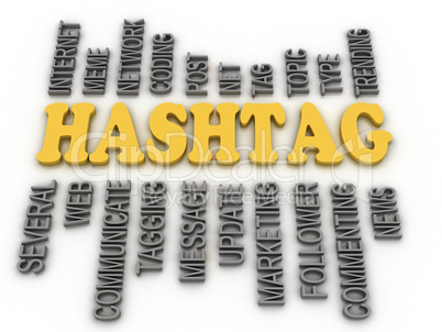 3d image Hashtag concept word cloud background