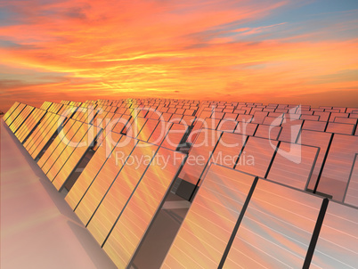 Many solar panels to receive energy with sun