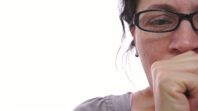 Woman Coughing Closeup Half Face