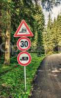 Low speed limit on a forest road