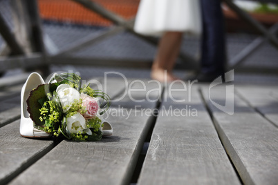 Bridal bouquet lying on the floor