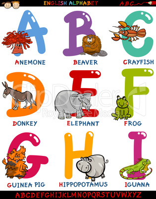 cartoon english alphabet with animals