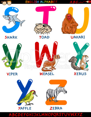 cartoon english alphabet with animals