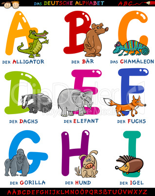 cartoon german alphabet with animals