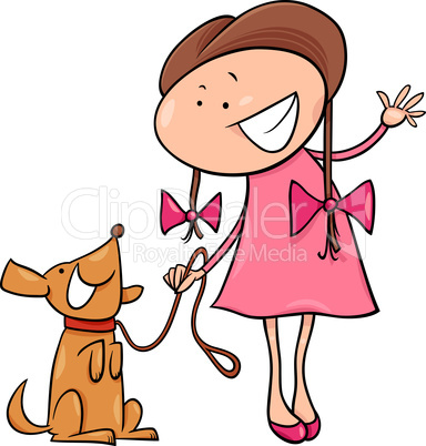 cute girl with dog cartoon illustration