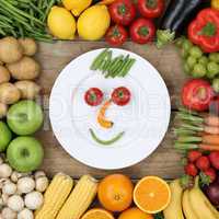 Gesunde vegane Ernährung lachendes Gesicht aus Gemüse