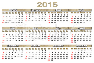 usual calendar for 2015 year
