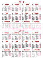 calendar for two years 2014 and 2015