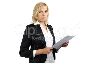 Business woman holding paper sheet