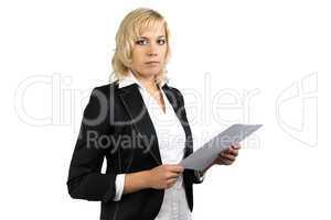 Business woman holding paper sheet
