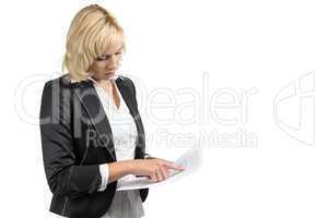 Woman holding paper sheet