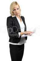 Business lady holding paper sheet