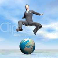 Businessman jumping upon earth - 3D render