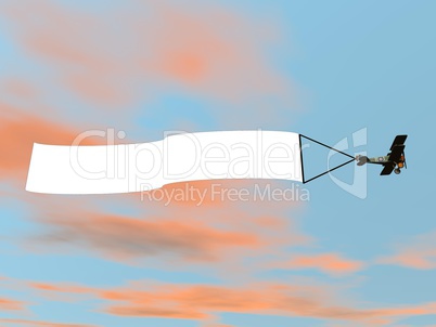 Biplane aircraft pulling advertisement banner - 3D render